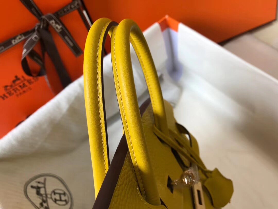 Hermes Birkin 25 Bag In Yellow Clemence Leather with GHW