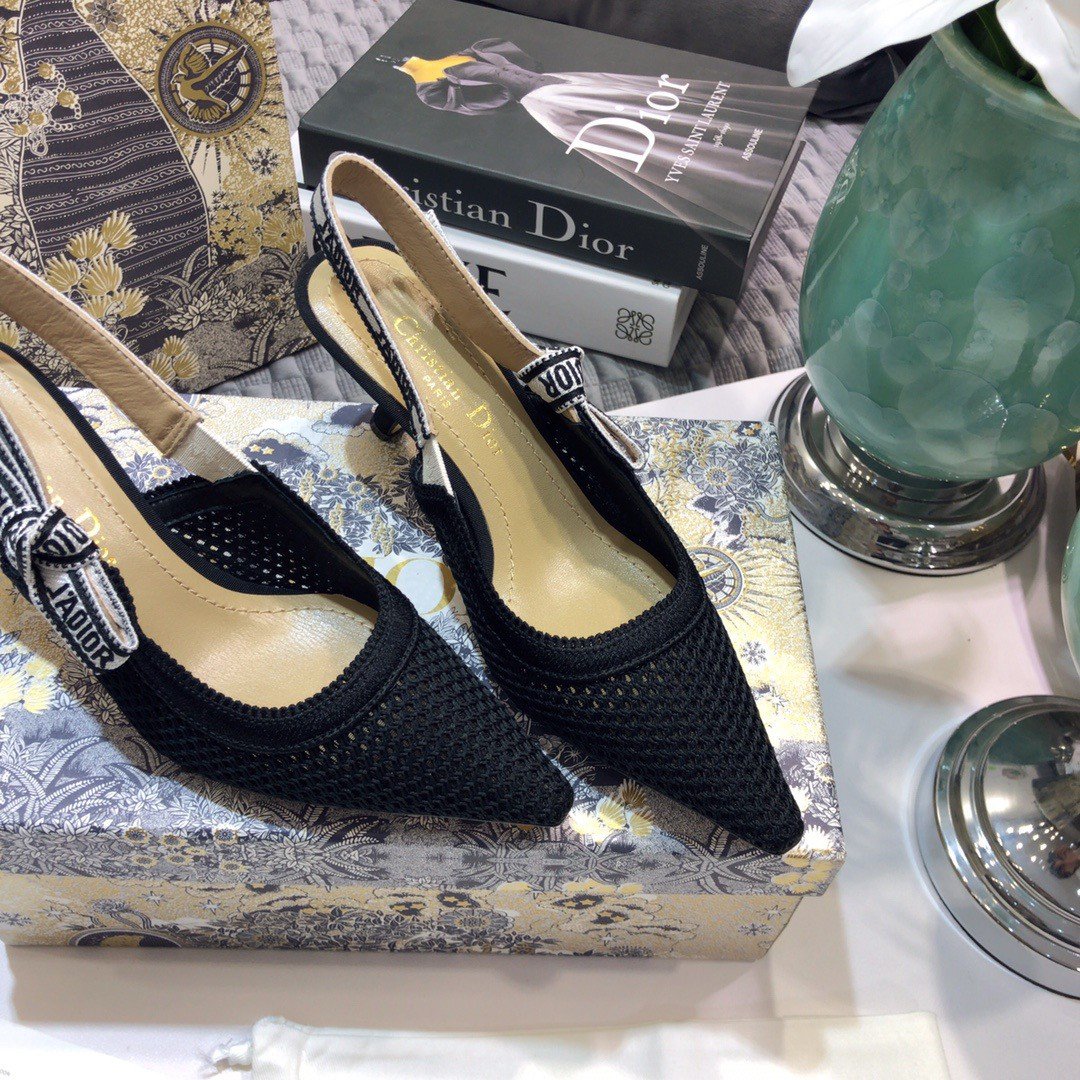 Dior J'Adior Slingback Pumps 65mm In Black Micro Mesh