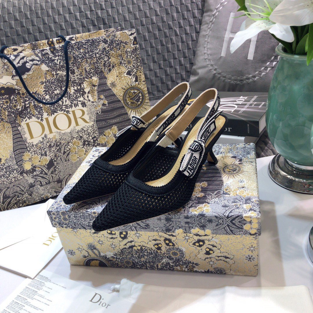 Dior J'Adior Slingback Pumps 65mm In Black Micro Mesh