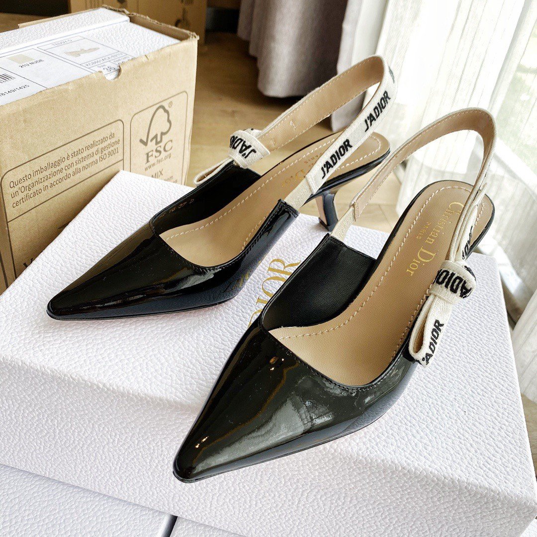 Dior J'Adior Slingback Pumps 65mm In Black Patent Calfskin