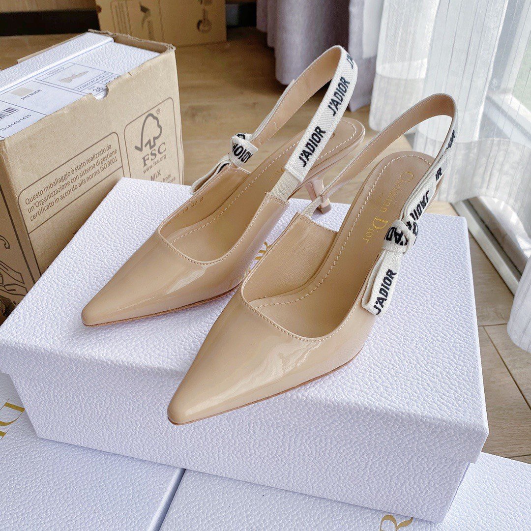 Dior J'Adior Slingback Pumps 65mm In Nude Patent Calfskin