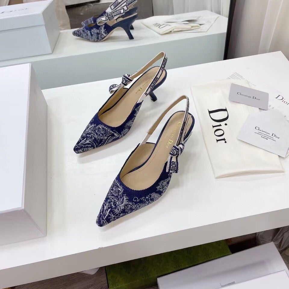 Dior J'Adior Slingback Pumps 65mm In Toile de Jouy Reverse Cotton