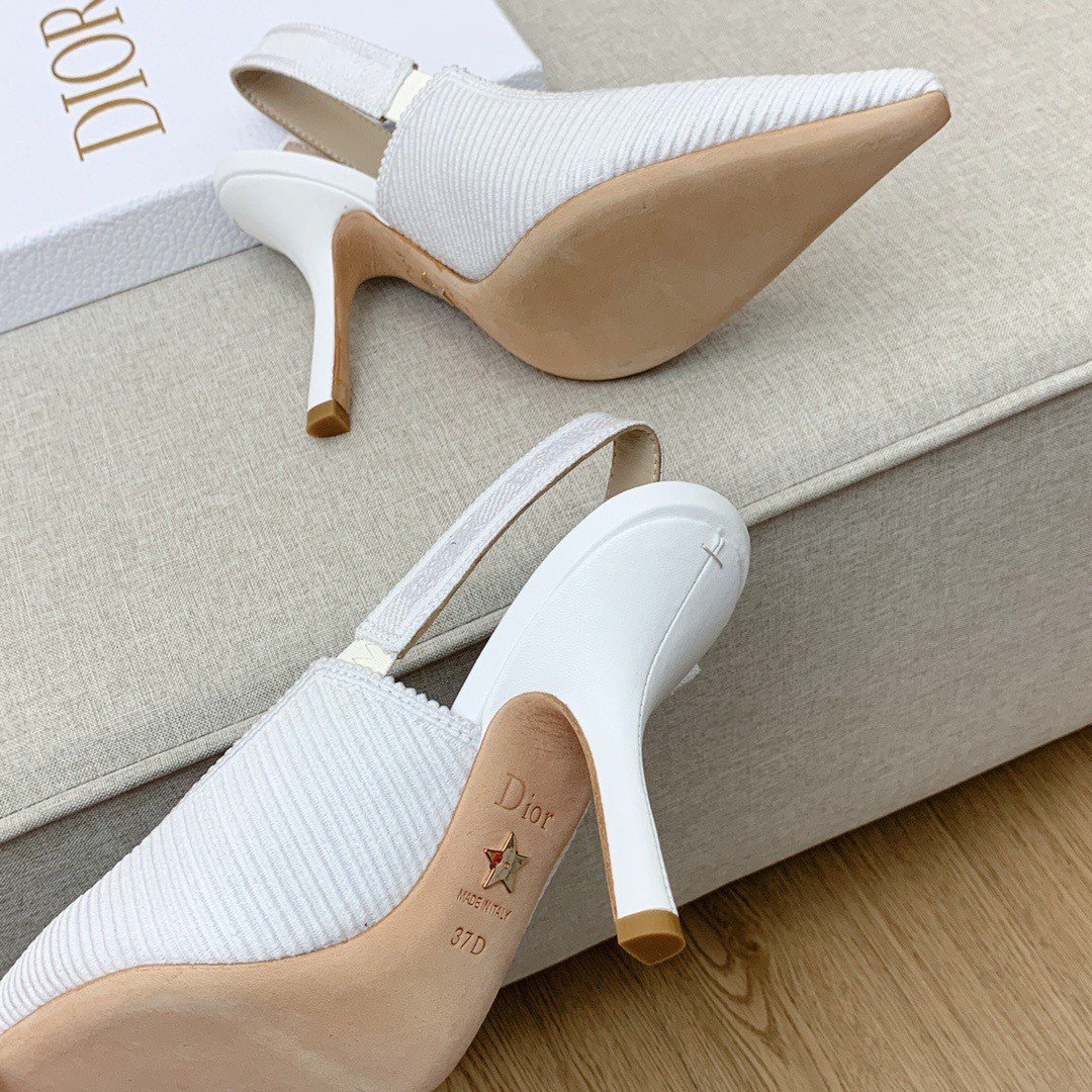 Dior J'Adior Slingback Pumps 100mm In White Cotton Embroidery