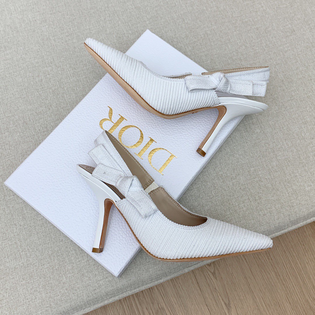 Dior J'Adior Slingback Pumps 100mm In White Cotton Embroidery