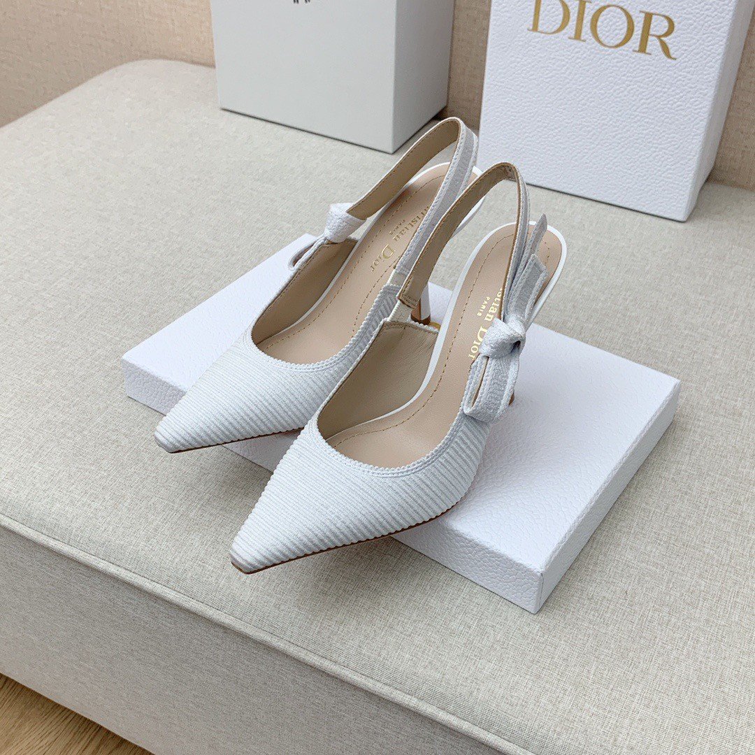 Dior J'Adior Slingback Pumps 100mm In White Cotton Embroidery