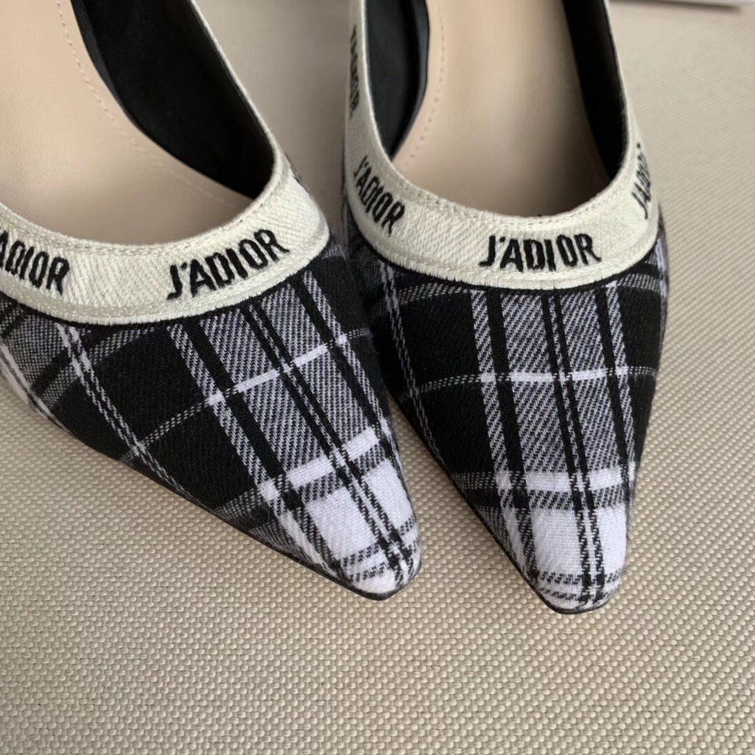 Dior J'Adior Pumps 65mm In Black and White Tartan Fabric