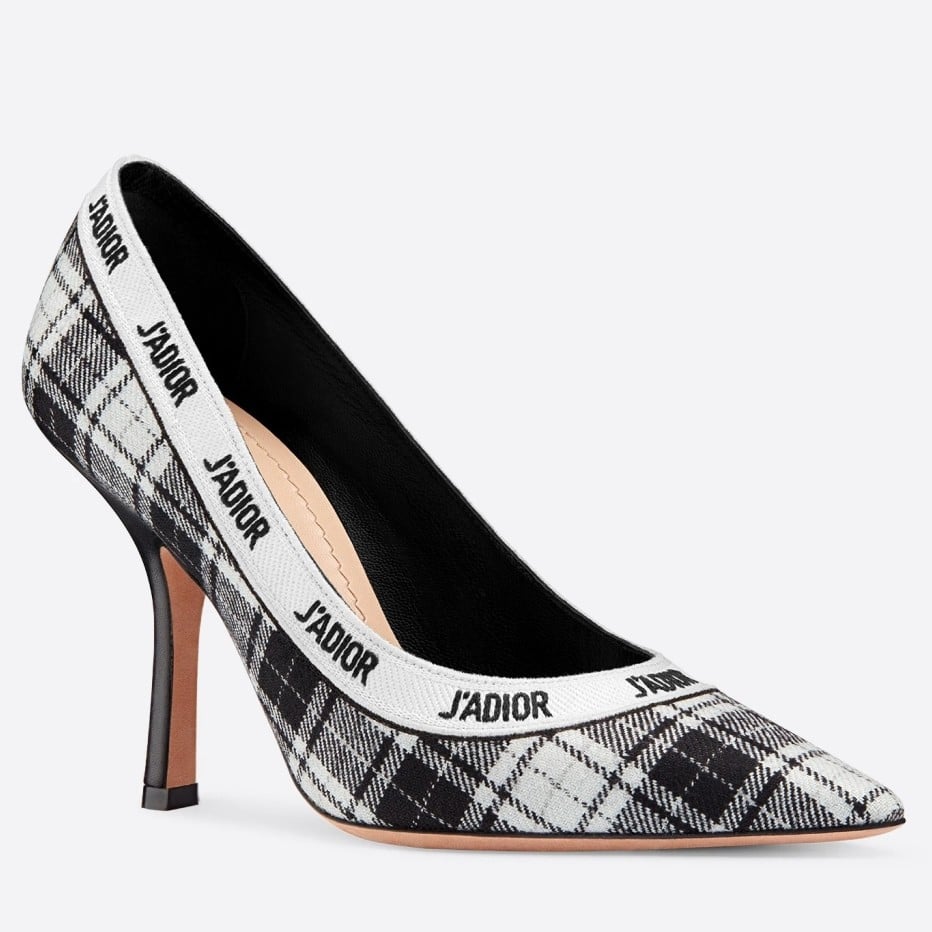 Dior J'Adior Pumps 100mm In Black and White Tartan Fabric