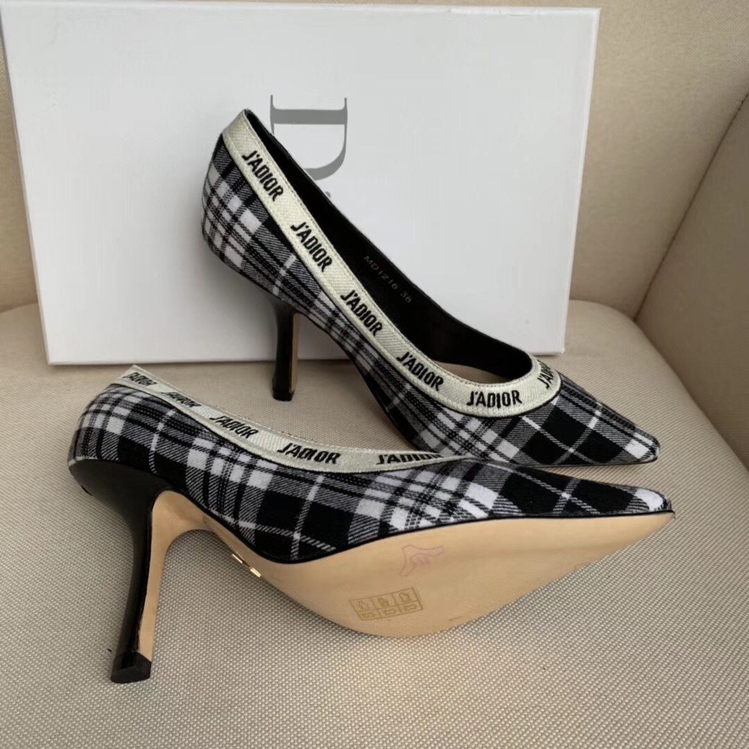 Dior J'Adior Pumps 100mm In Black and White Tartan Fabric