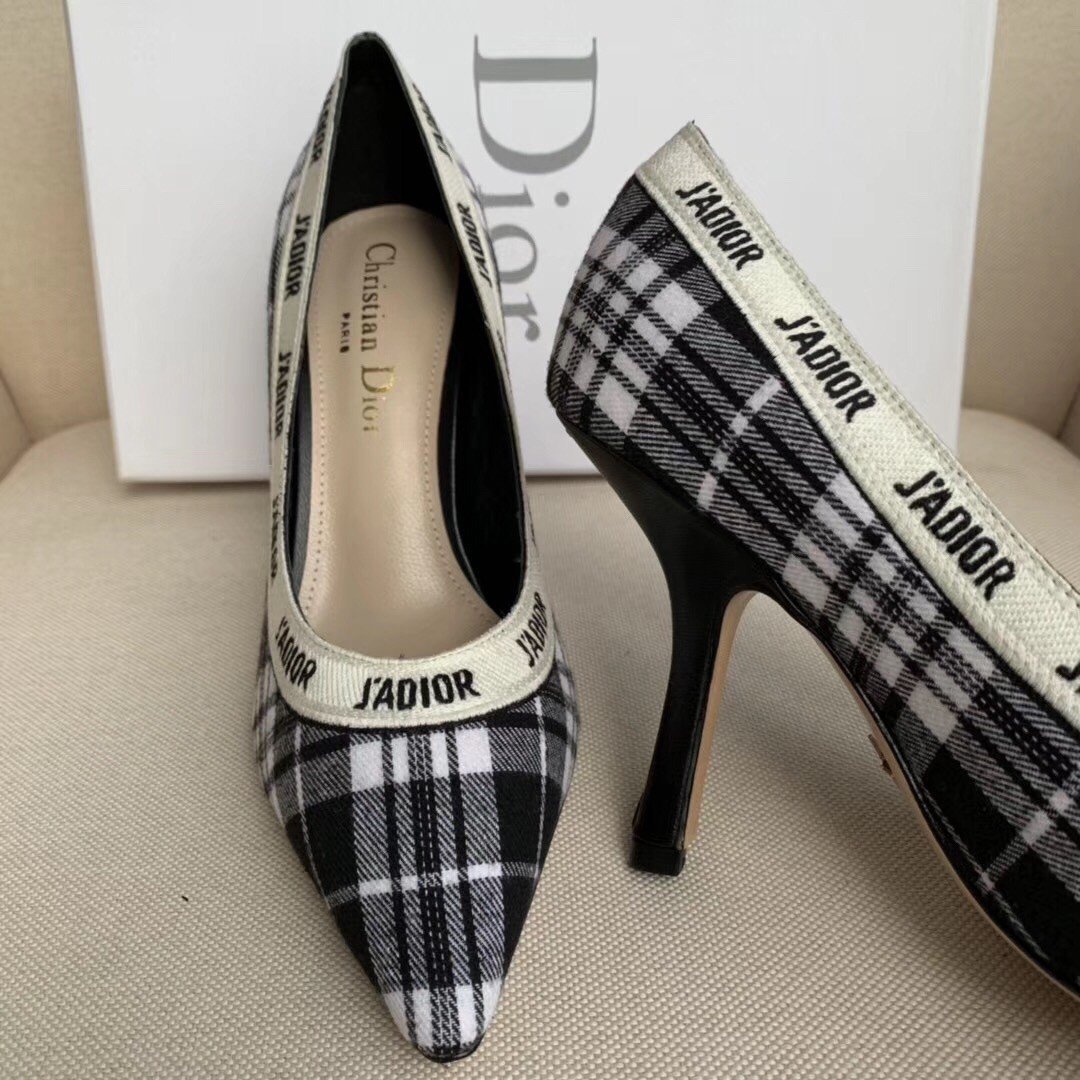 Dior J'Adior Pumps 100mm In Black and White Tartan Fabric