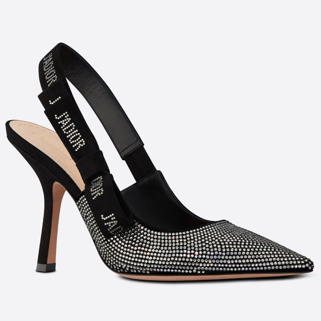 Dior J'Adior Slingback Pumps 100mm In Black Suede With Strass