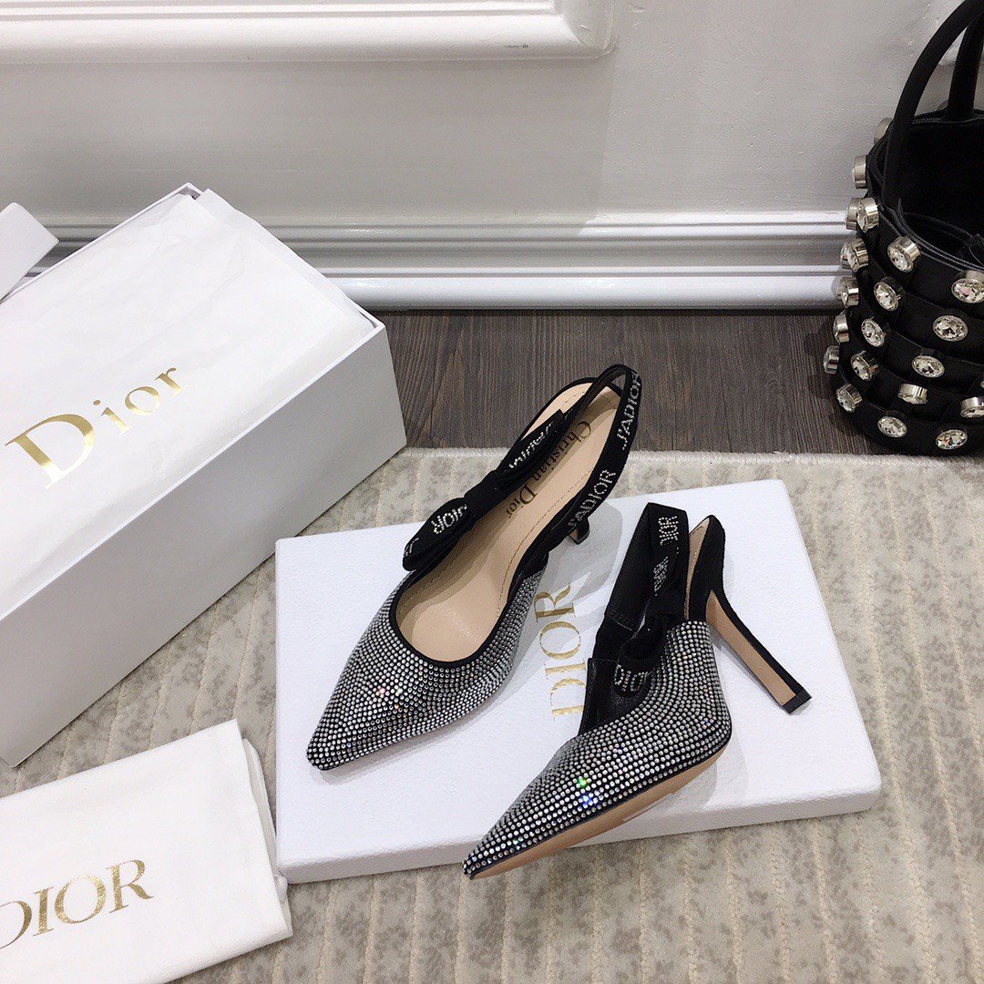 Dior J'Adior Slingback Pumps 100mm In Black Suede With Strass