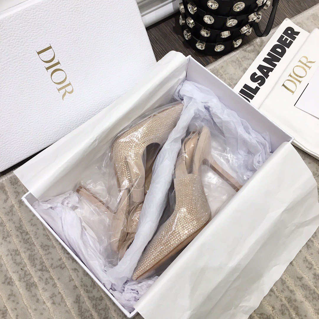 Dior J'Adior Slingback Pumps 100mm In Nude Suede With Strass