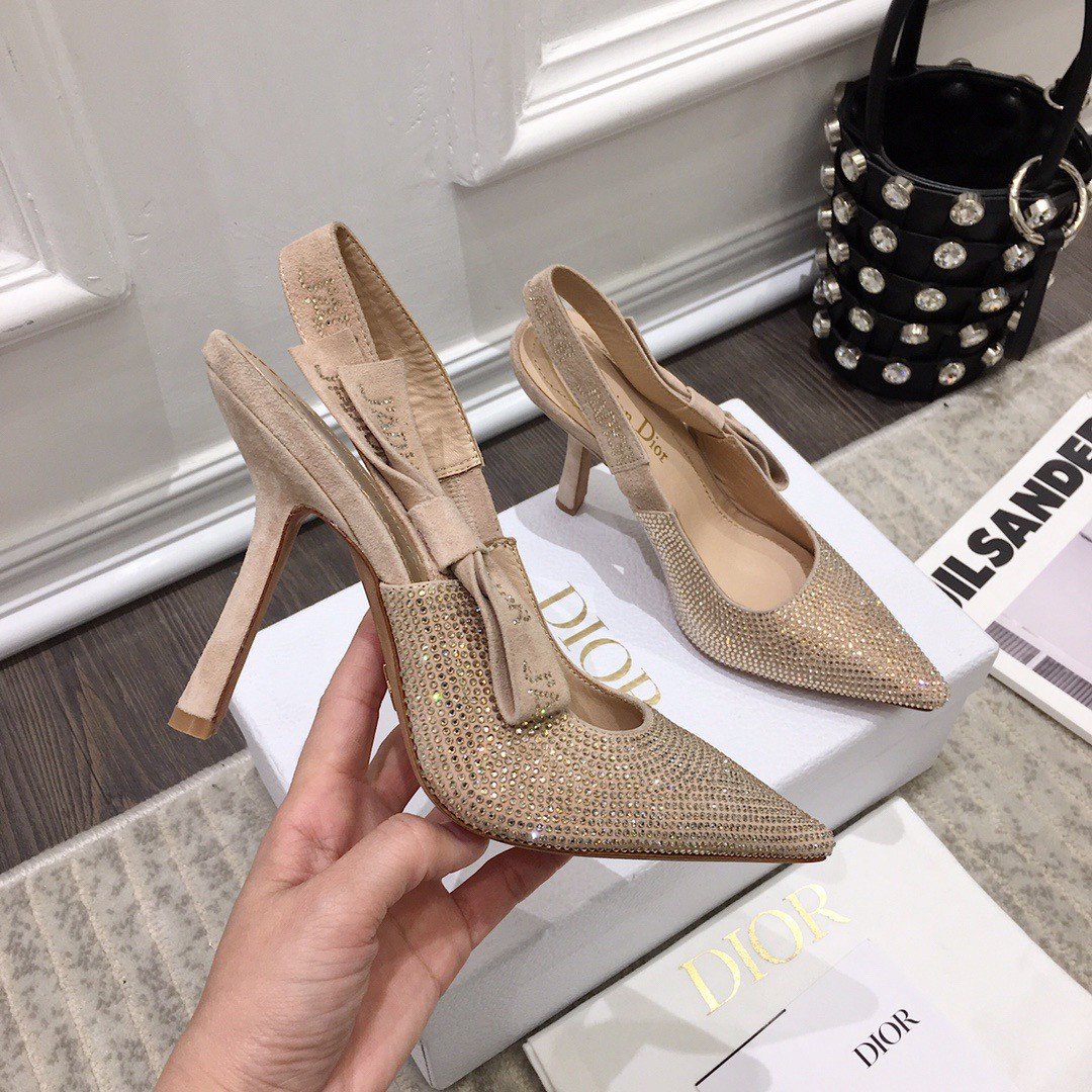 Dior J'Adior Slingback Pumps 100mm In Nude Suede With Strass