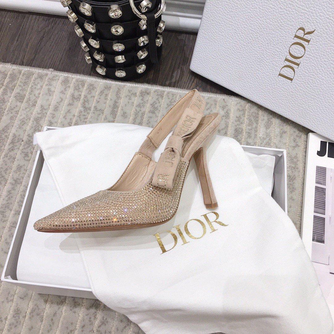 Dior J'Adior Slingback Pumps 100mm In Nude Suede With Strass