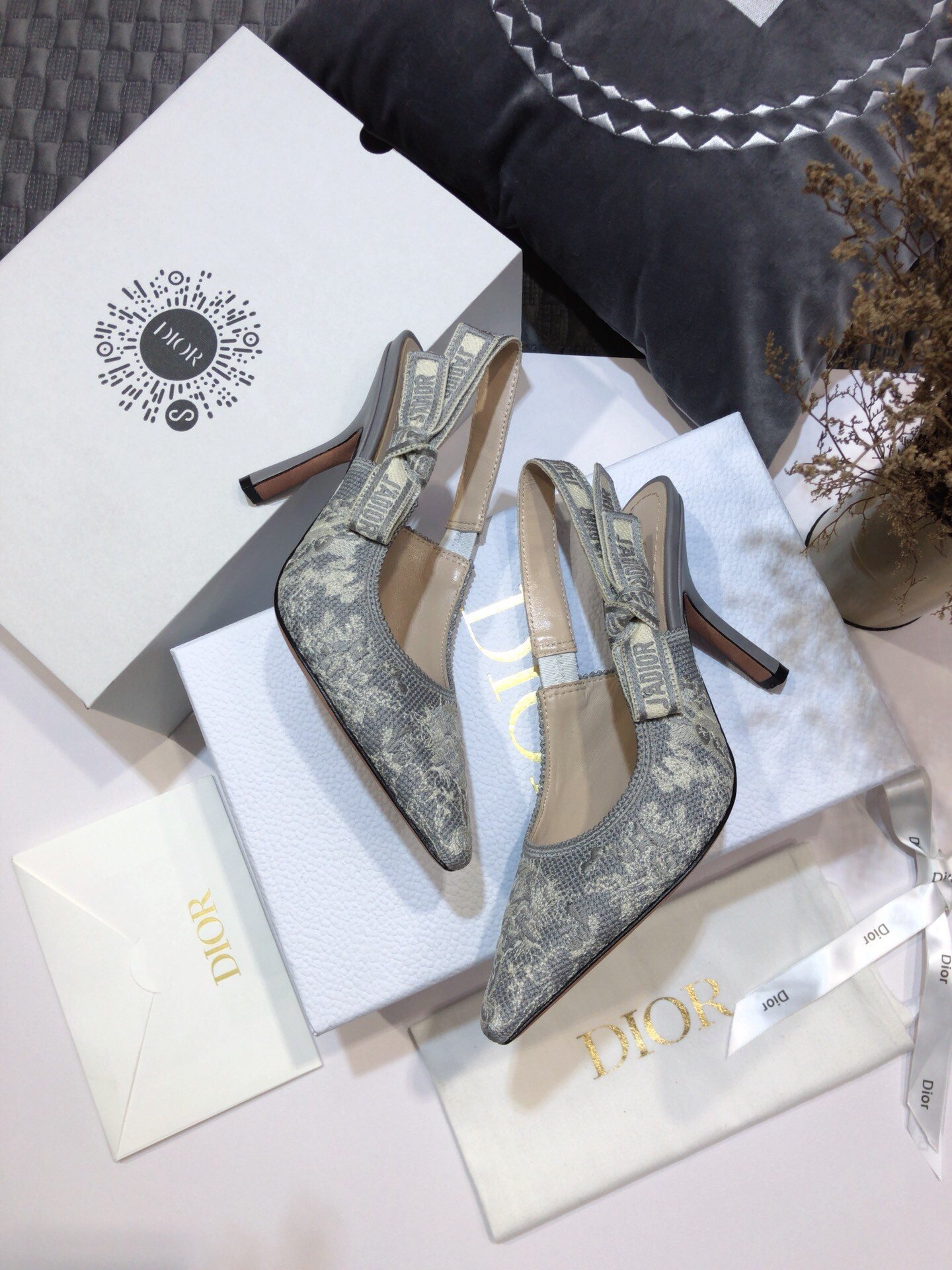 Dior J'Adior Slingback Pumps 100mm In Gray Toile de Jouy Reverse