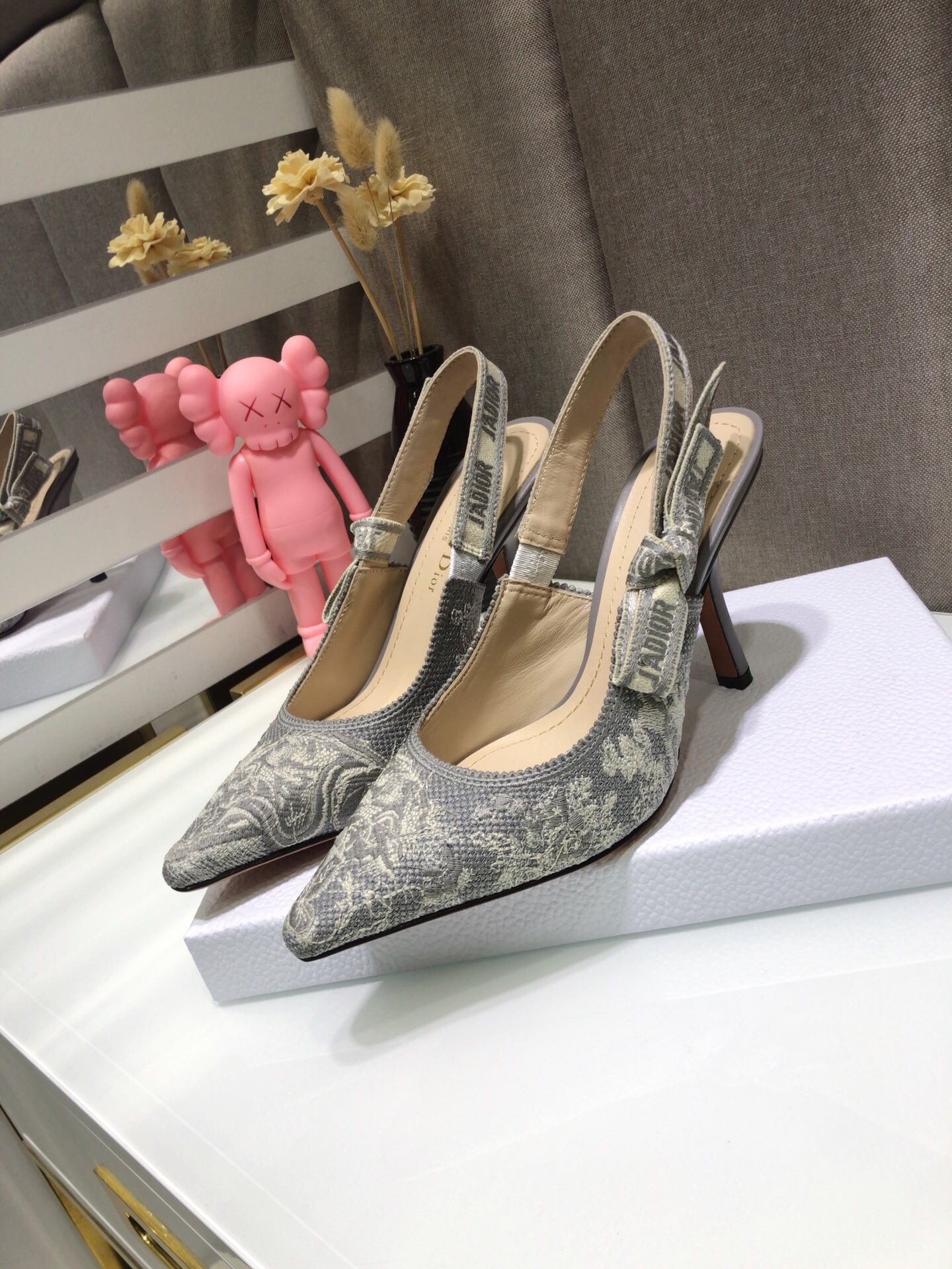 Dior J'Adior Slingback Pumps 100mm In Gray Toile de Jouy Reverse