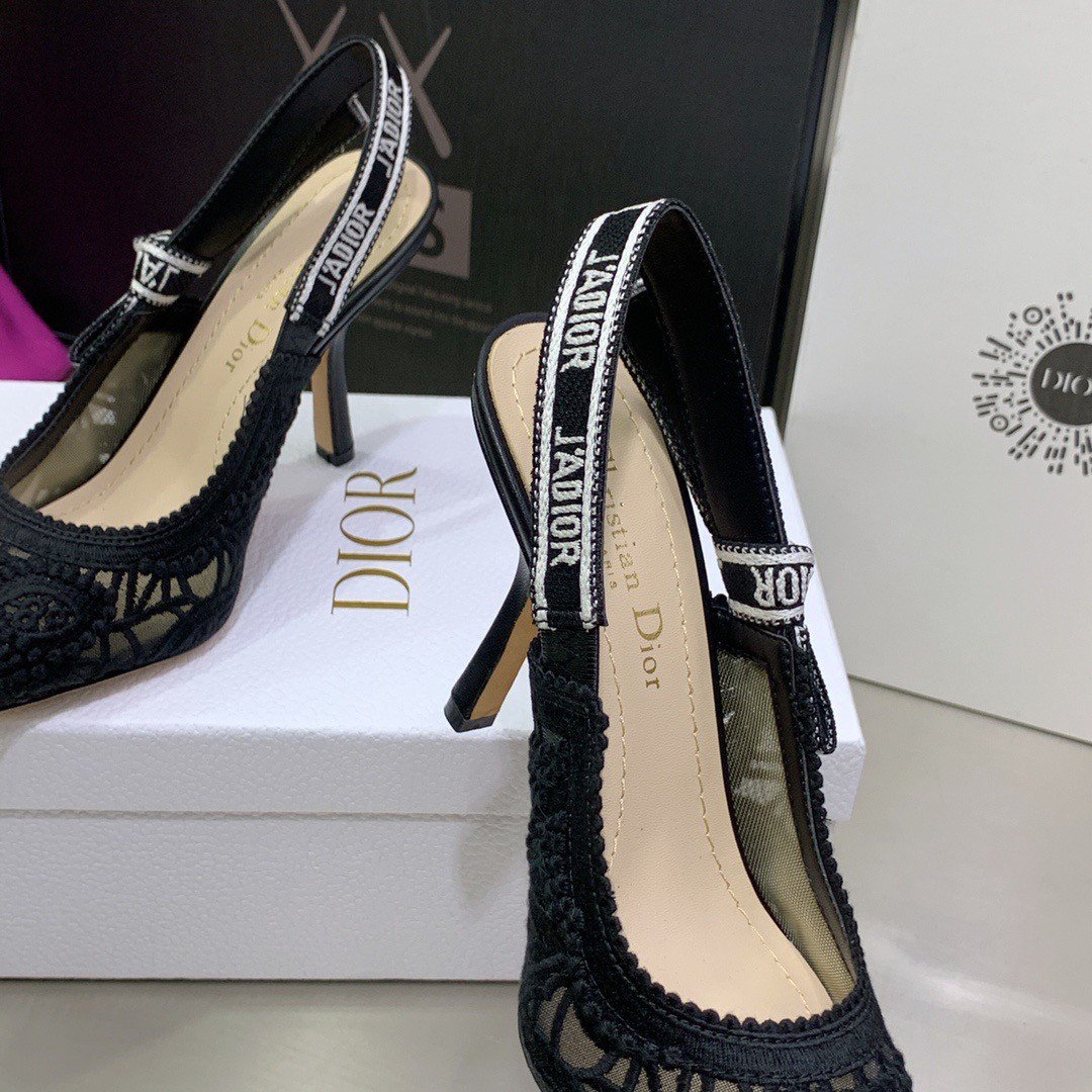 Dior J'Adior Slingback Pumps 100mm In Black Macrame Cotton