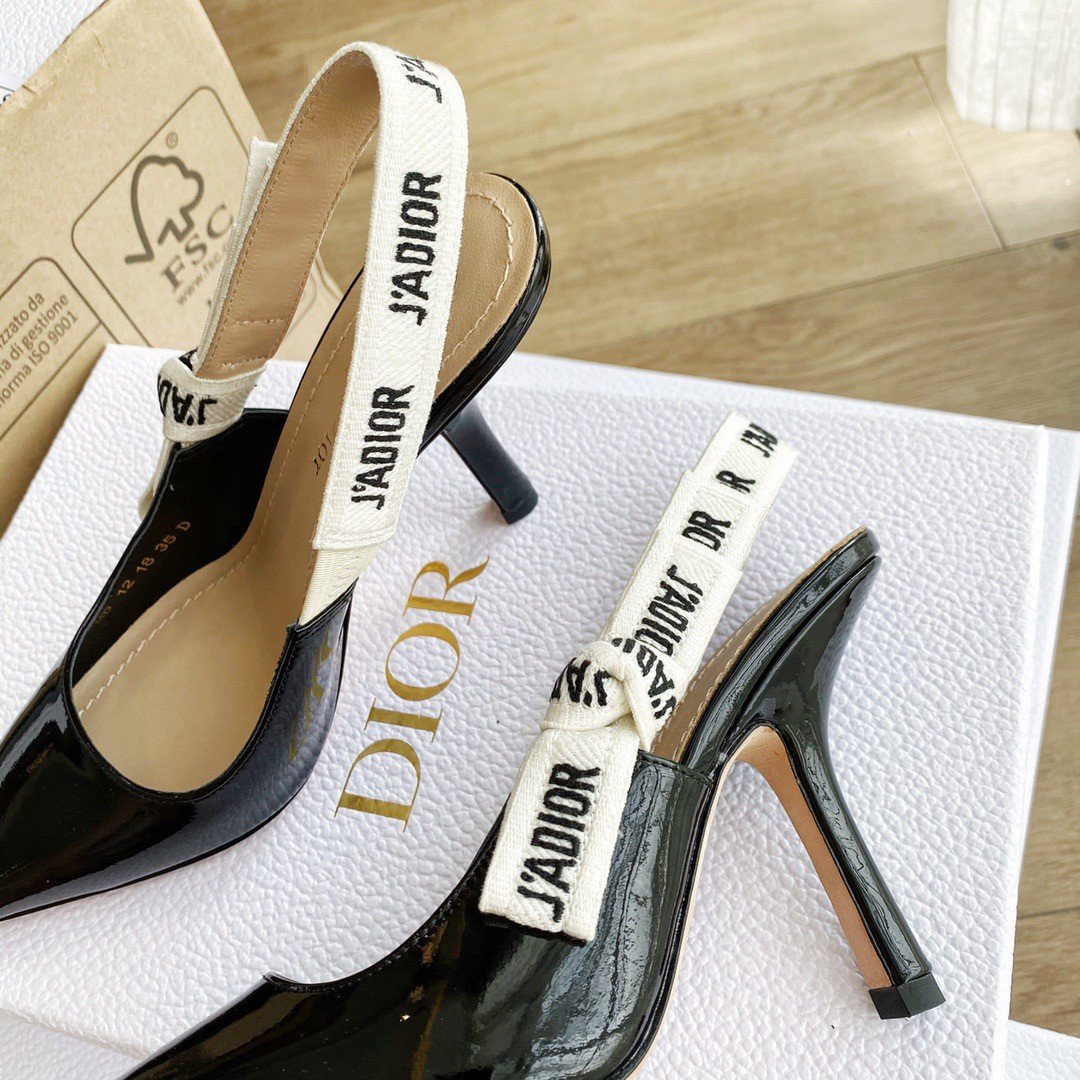 Dior J'Adior Slingback Pumps 100mm In Black Patent Calfskin