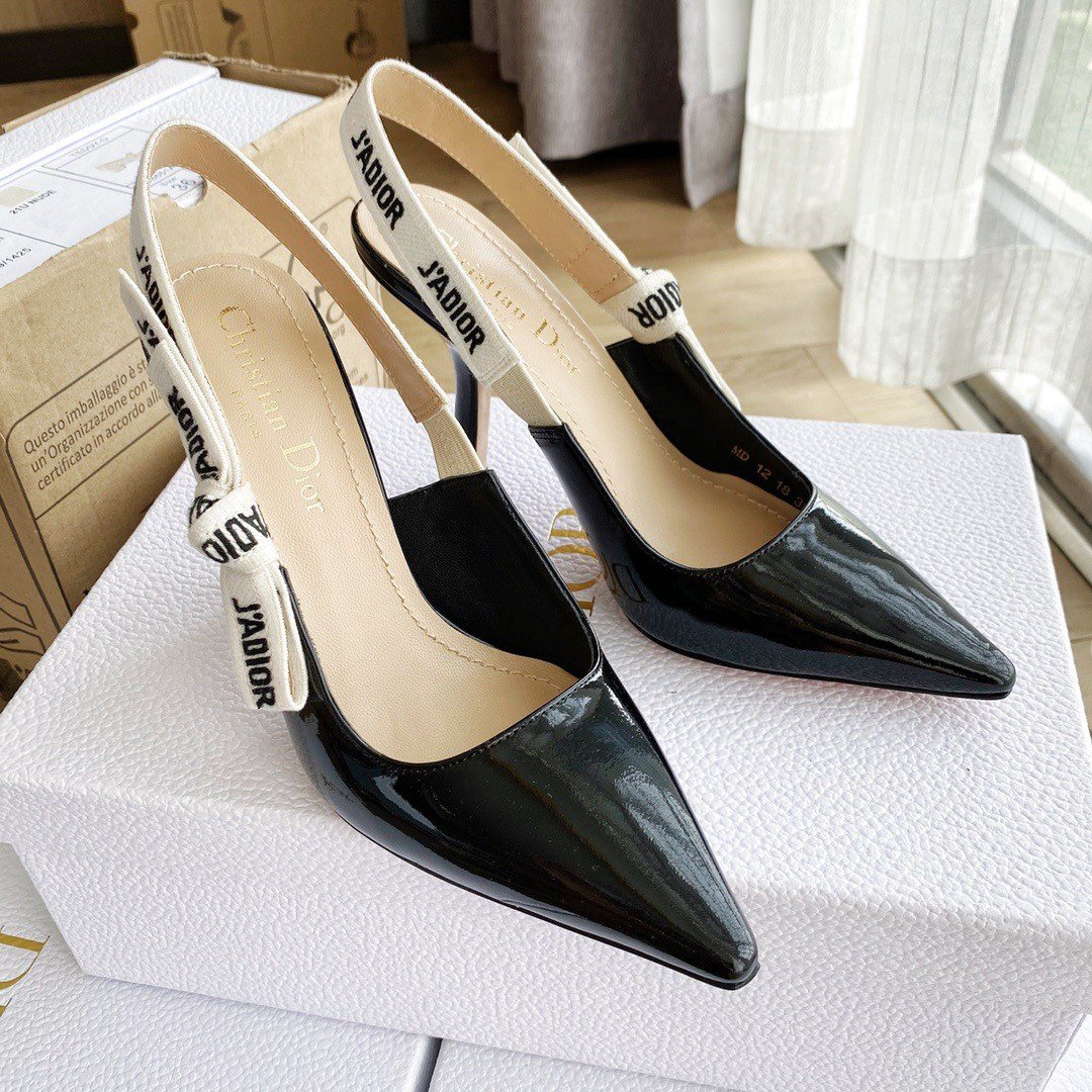 Dior J'Adior Slingback Pumps 100mm In Black Patent Calfskin