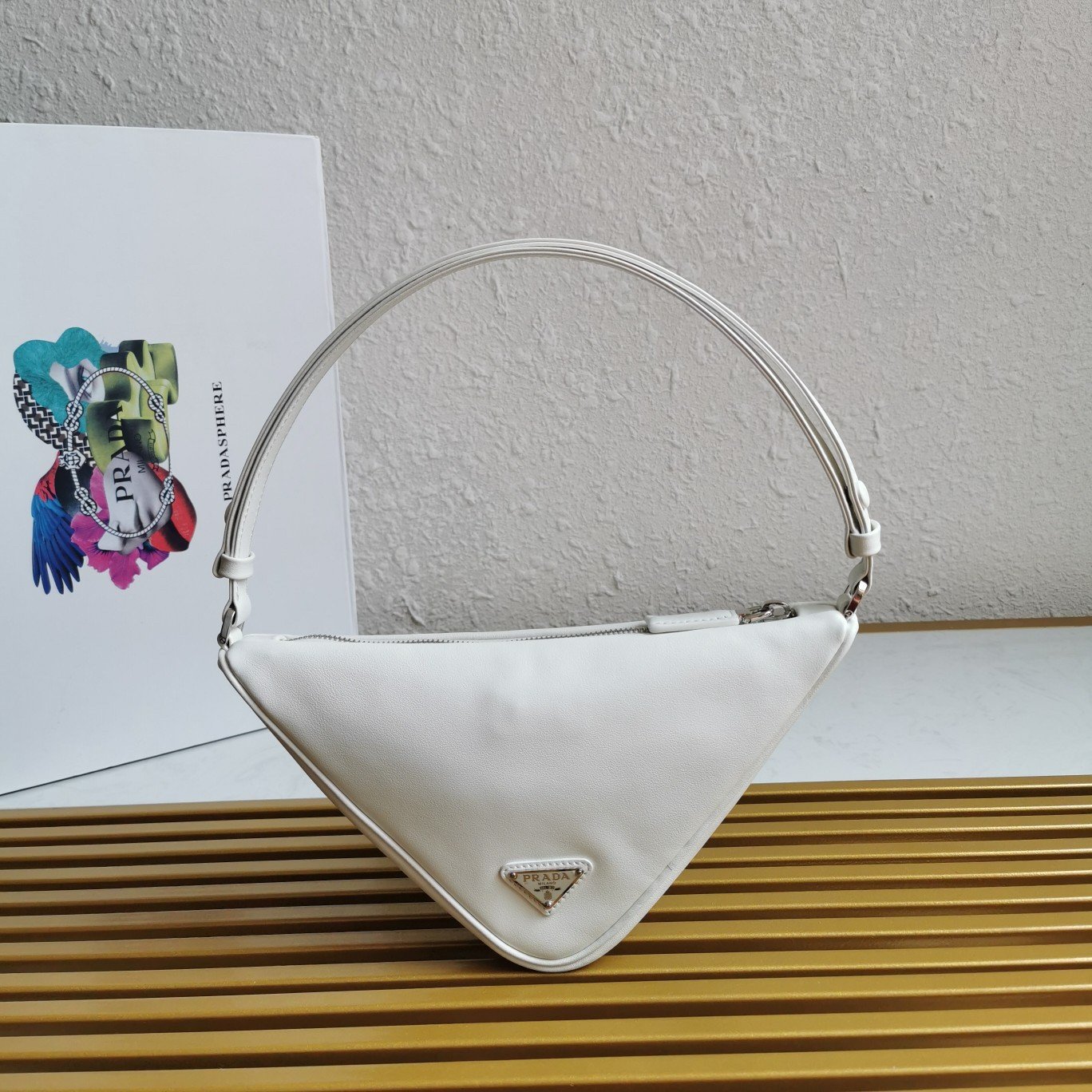 Prada Triangle Pouch Bag In White Calfskin