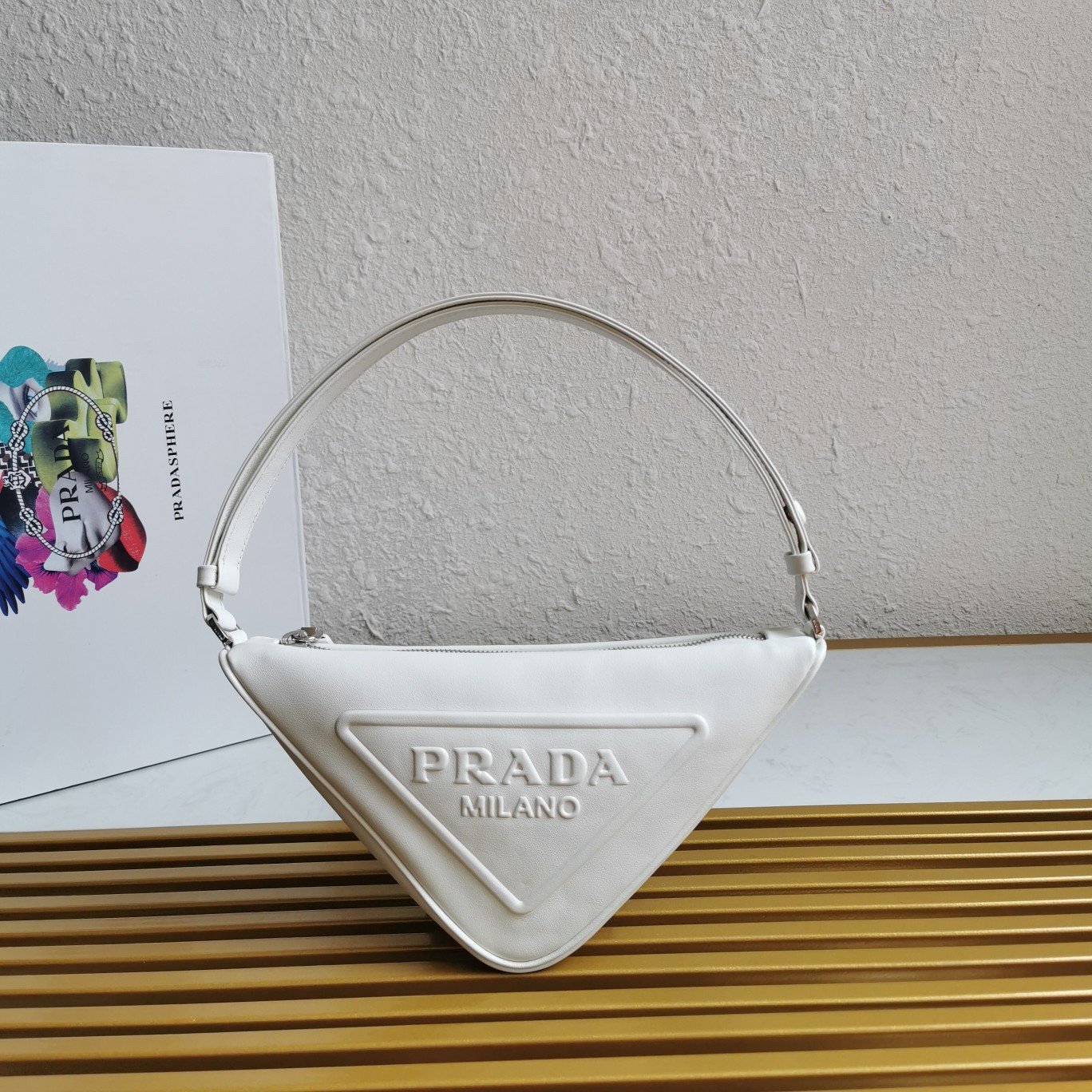 Prada Triangle Pouch Bag In White Calfskin