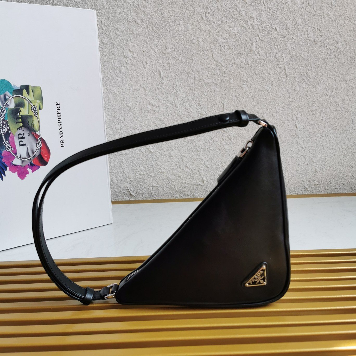 Prada Triangle Pouch Bag In Black Calfskin