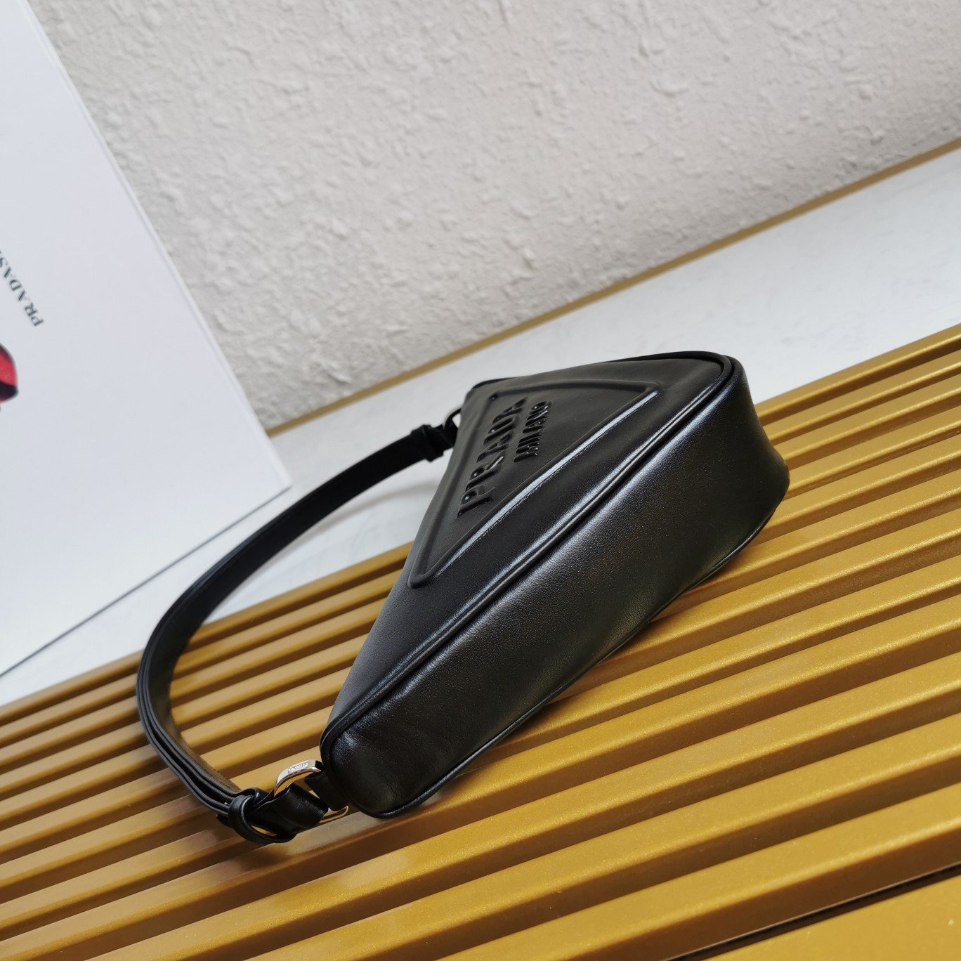 Prada Triangle Pouch Bag In Black Calfskin