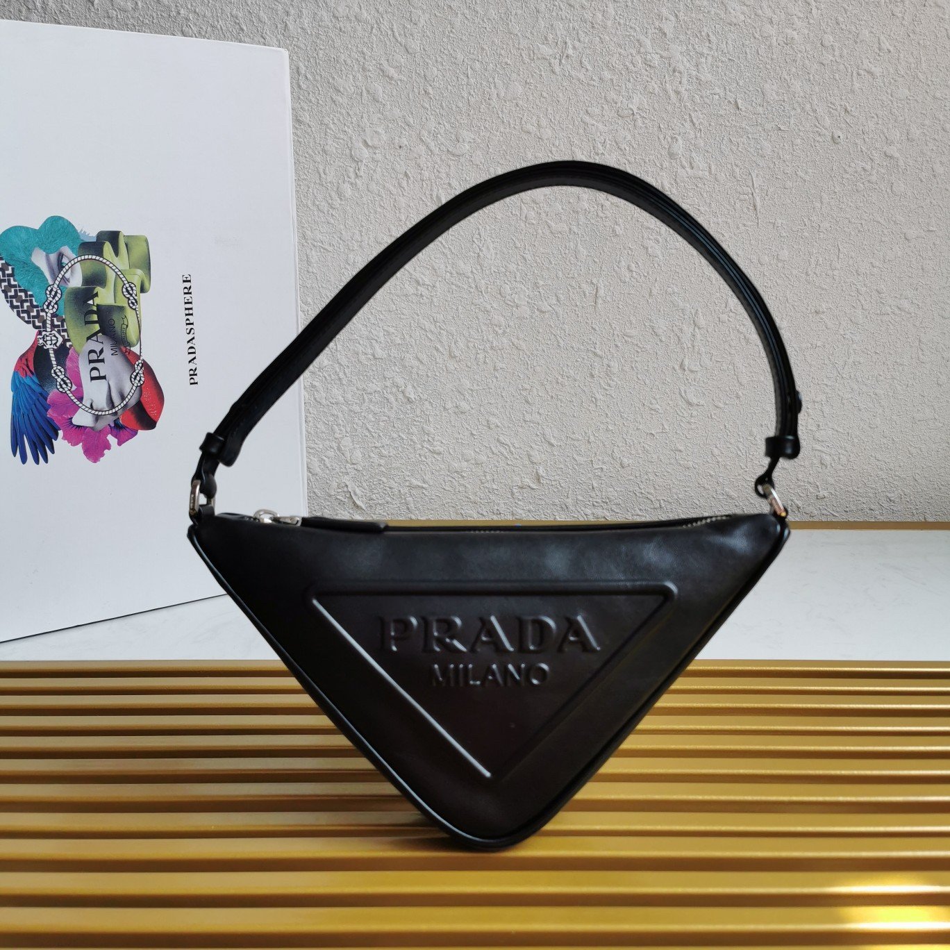 Prada Triangle Pouch Bag In Black Calfskin