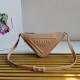 Prada Triangle Pouch Bag In Beige Calfskin