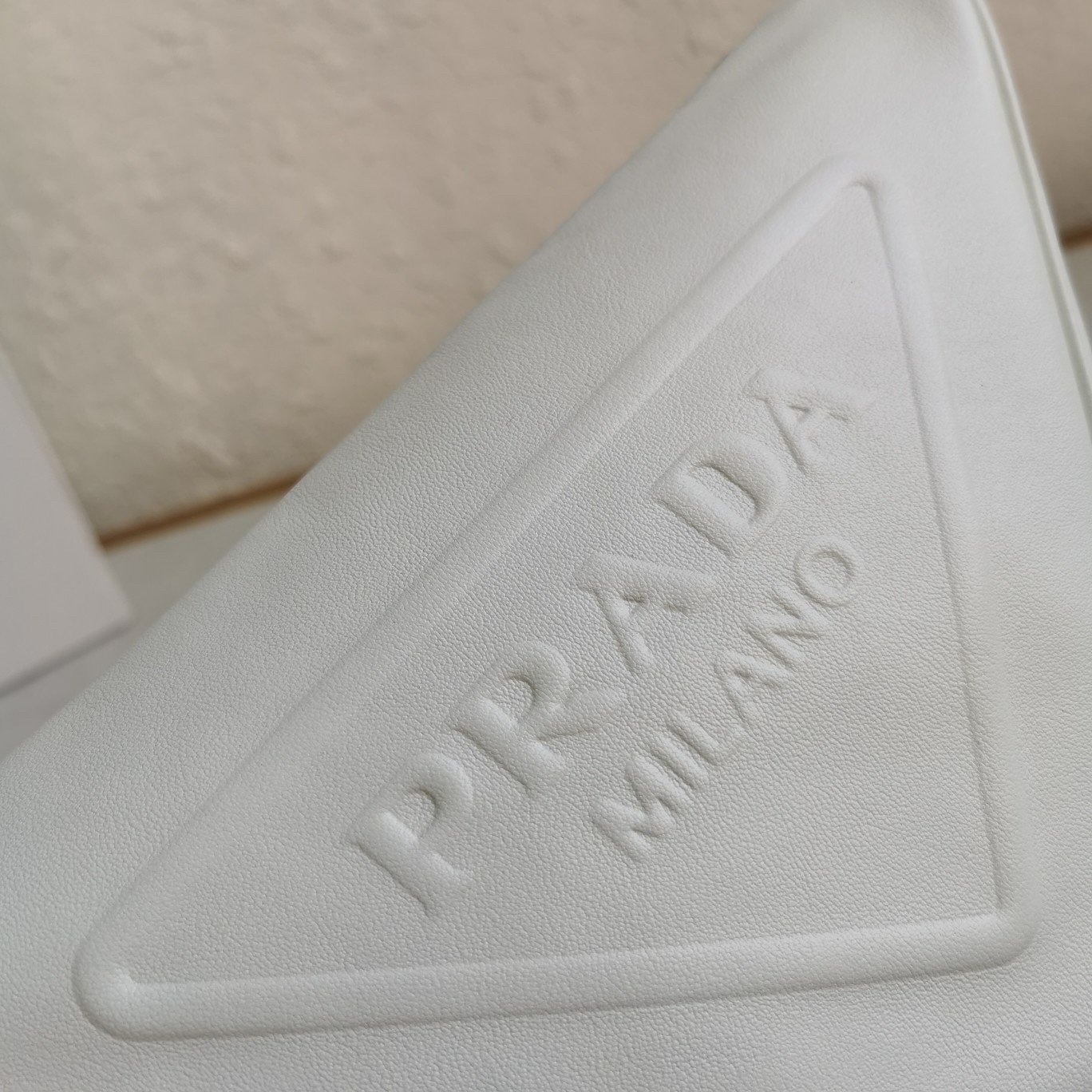 Prada Triangle Shoulder Bag In White Calfskin