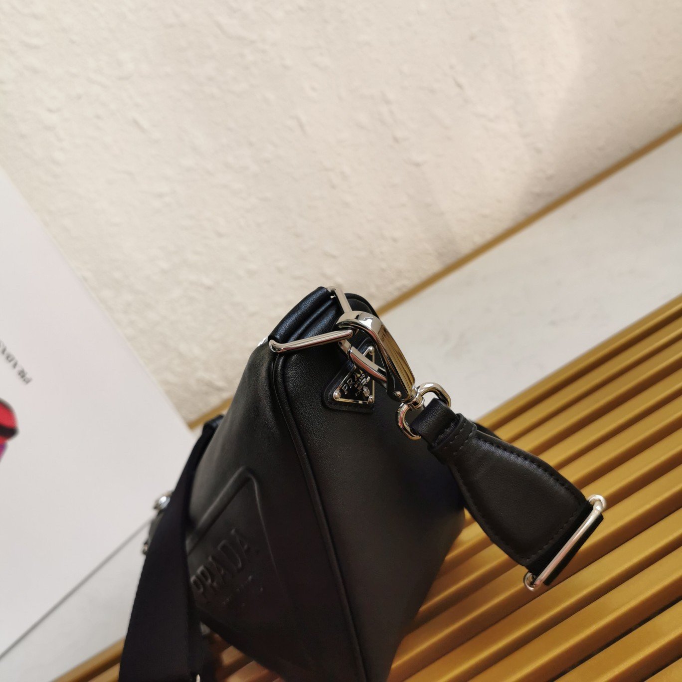 Prada Triangle Shoulder Bag In Black Calfskin