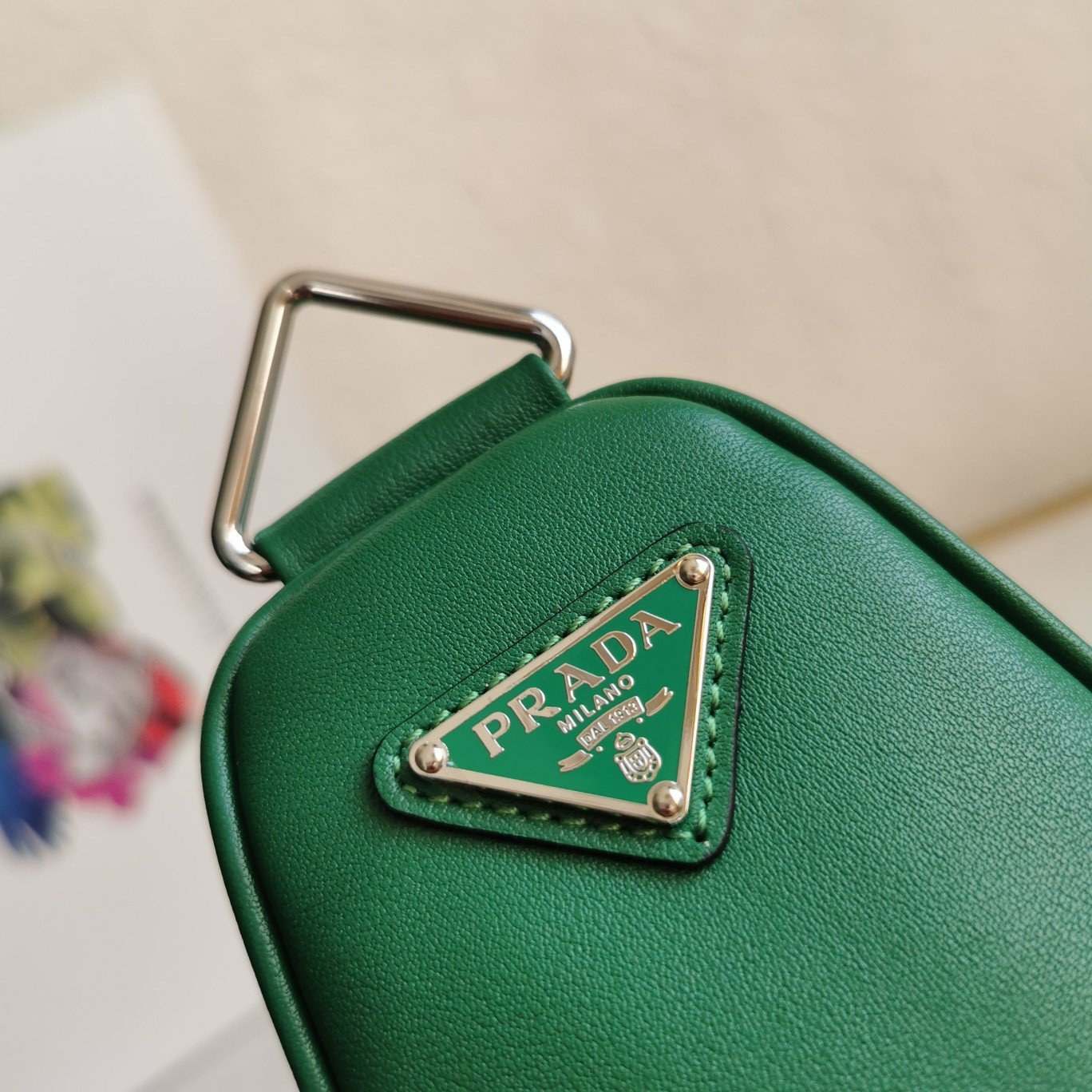 Prada Triangle Shoulder Bag In Green Calfskin