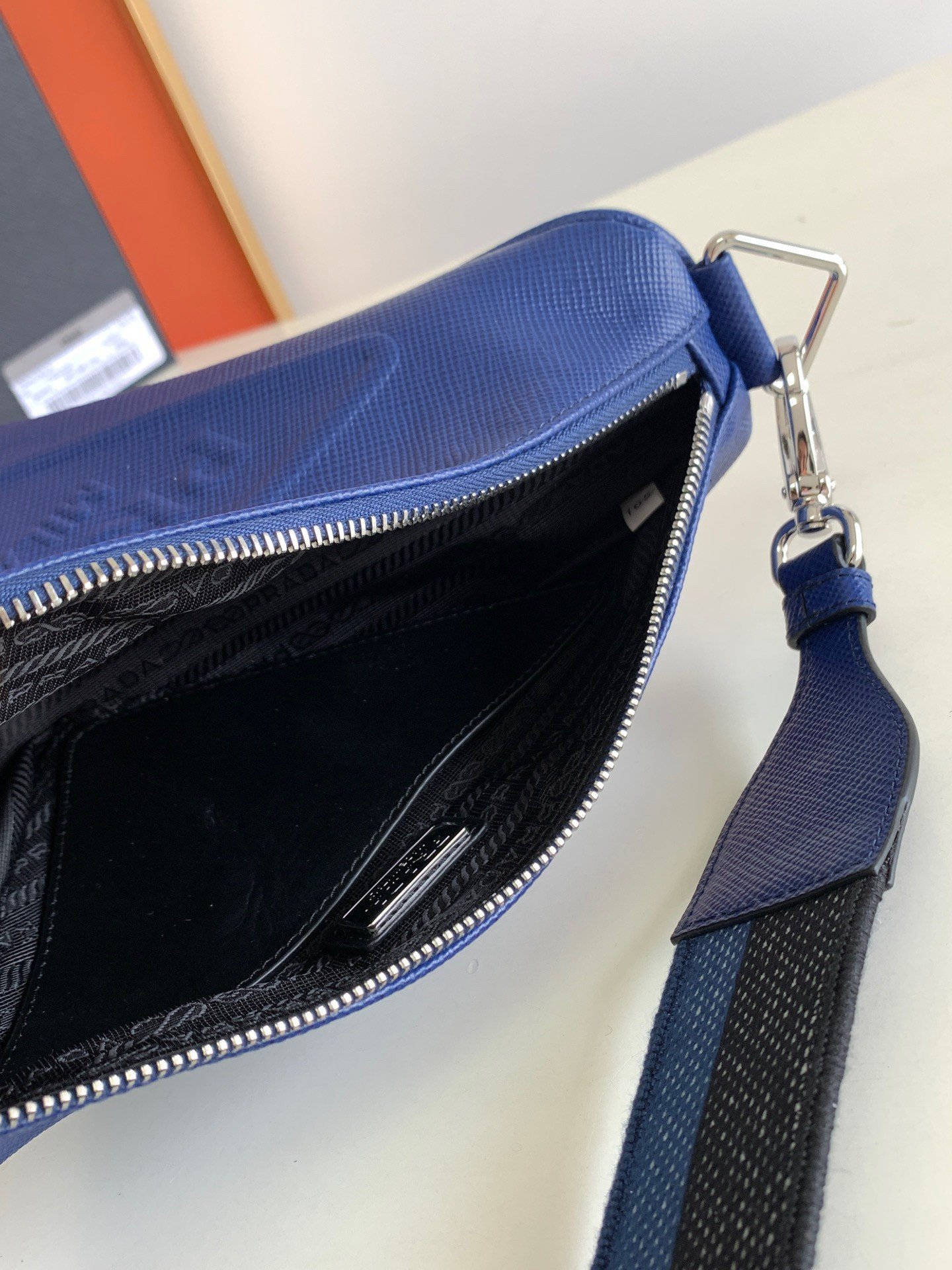 Prada Triangle Shoulder Bag In Blue Saffiano Leather