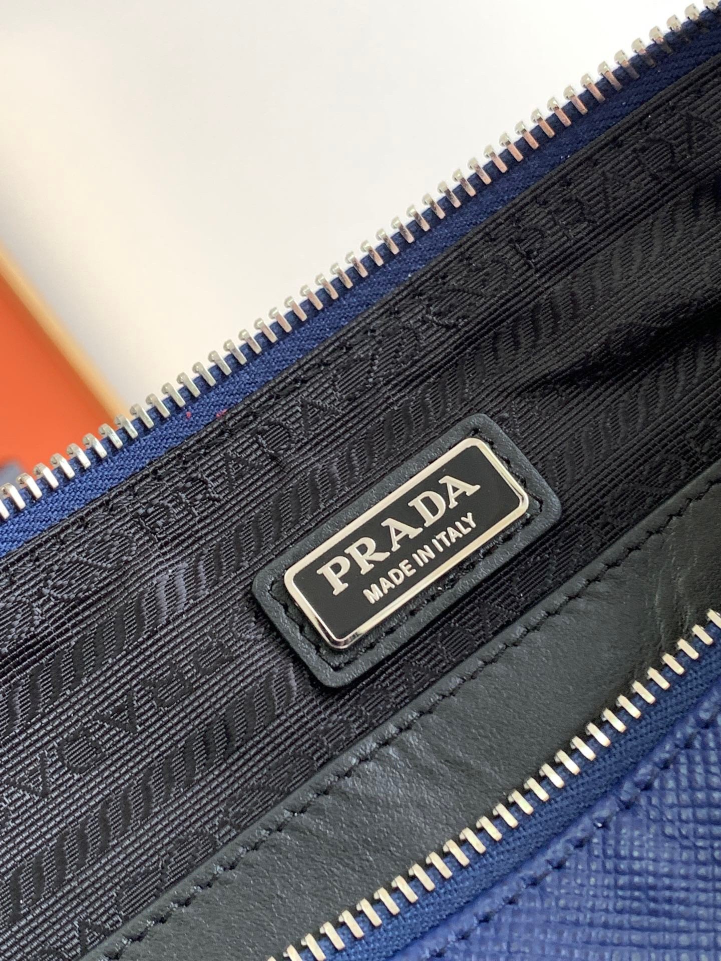 Prada Triangle Shoulder Bag In Blue Saffiano Leather