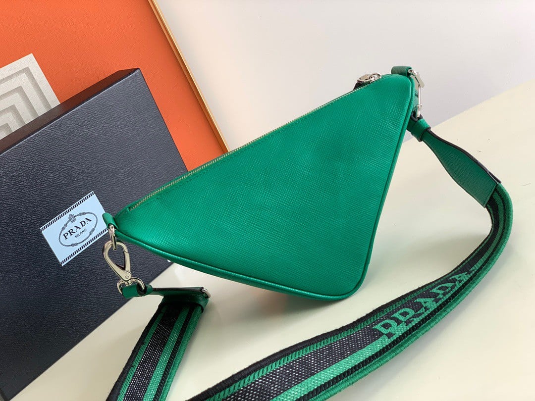 Prada Triangle Shoulder Bag In Green Saffiano Leather