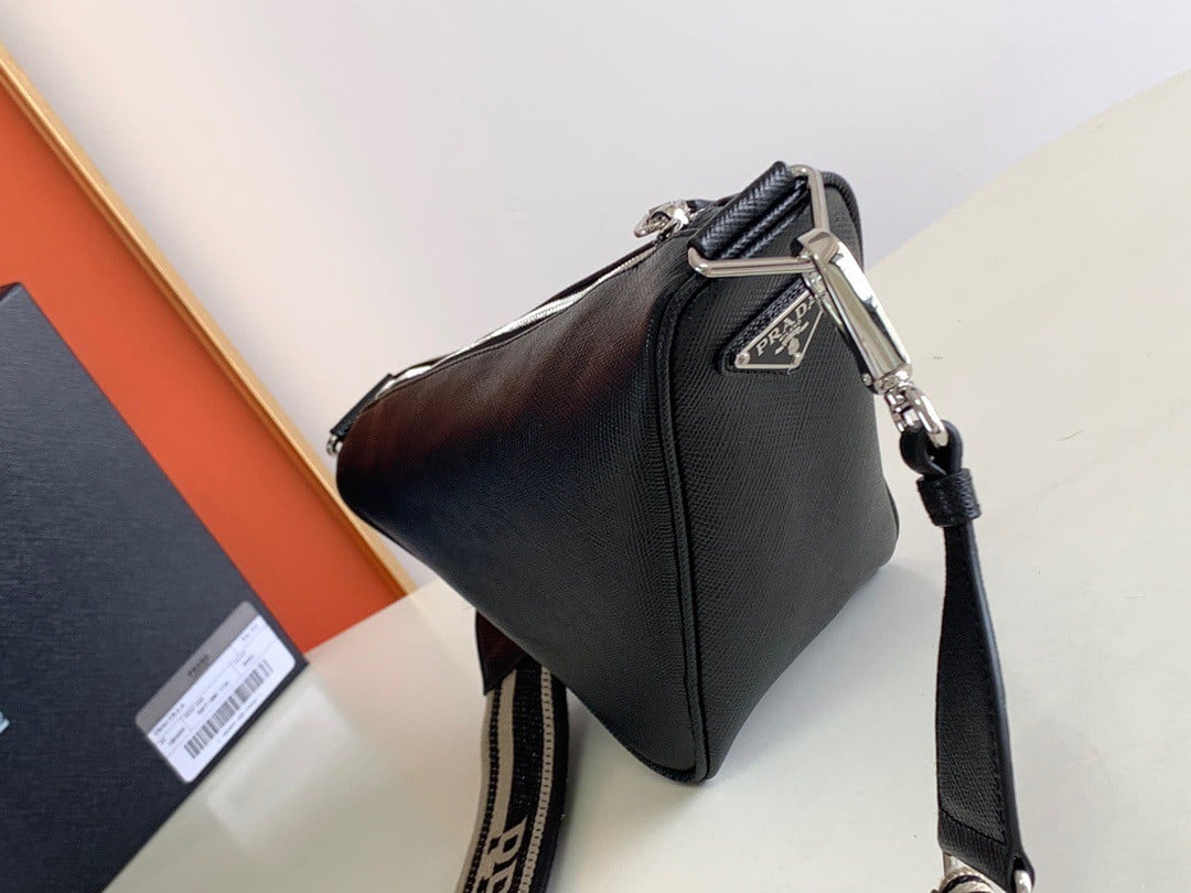 Prada Triangle Shoulder Bag In Black Saffiano Leather