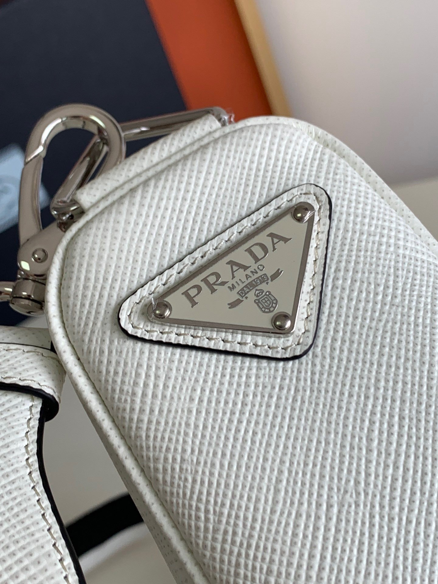 Prada Triangle Shoulder Bag In White Saffiano Leather