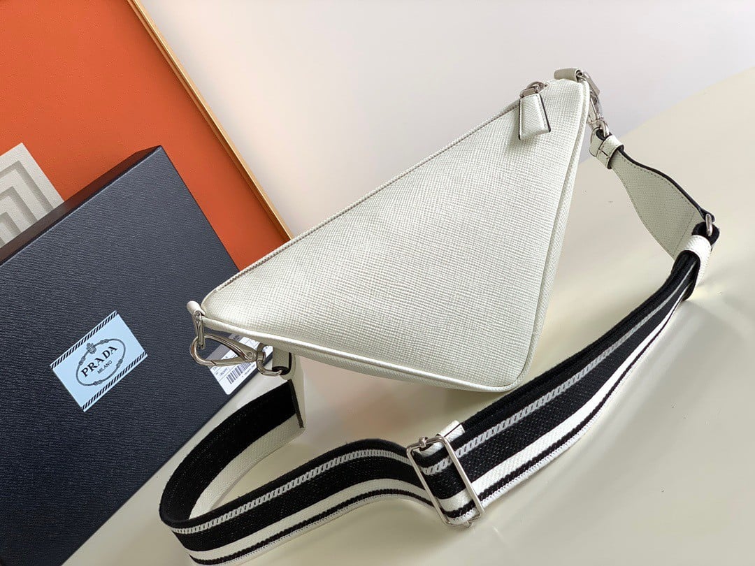 Prada Triangle Shoulder Bag In White Saffiano Leather