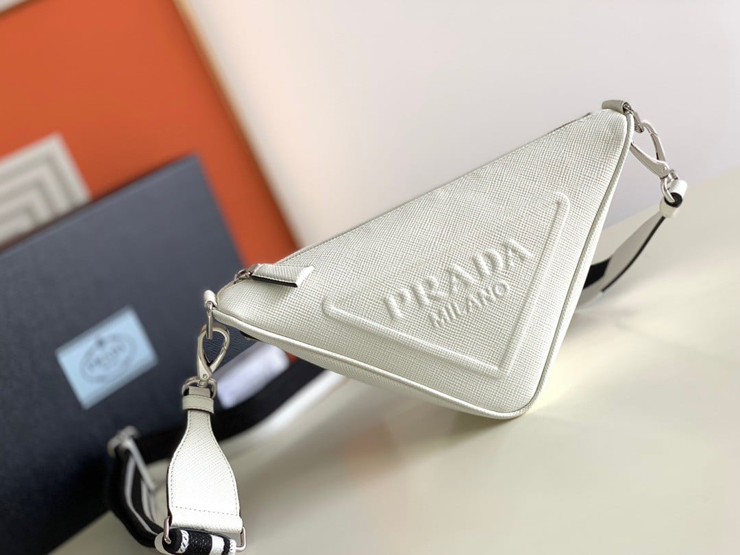 Prada Triangle Shoulder Bag In White Saffiano Leather