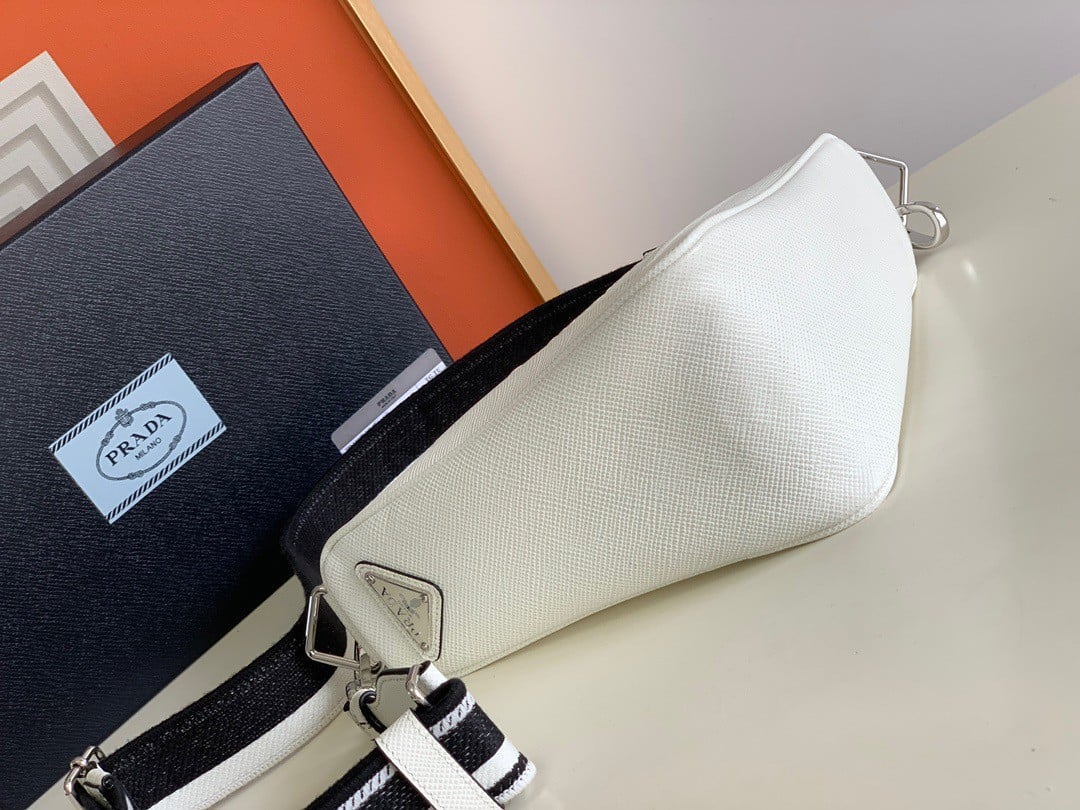 Prada Triangle Shoulder Bag In White Saffiano Leather