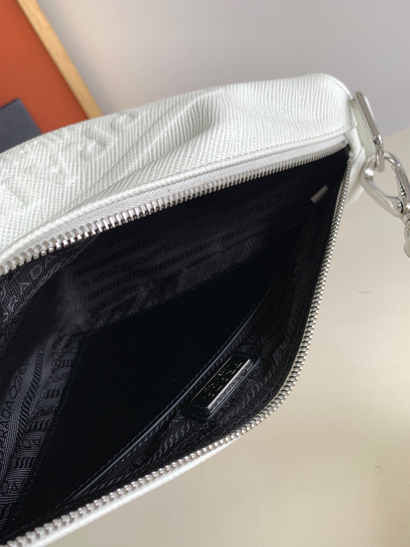 Prada Triangle Shoulder Bag In White Saffiano Leather