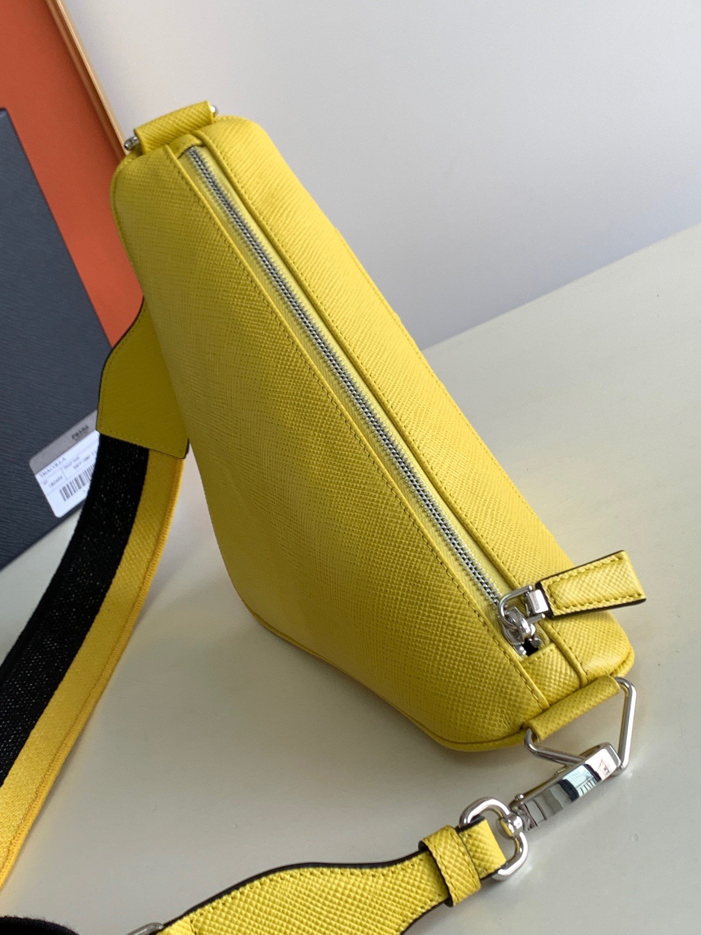 Prada Triangle Shoulder Bag In Yellow Saffiano Leather