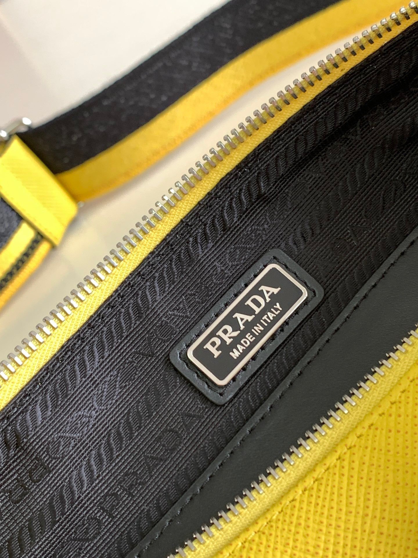 Prada Triangle Shoulder Bag In Yellow Saffiano Leather