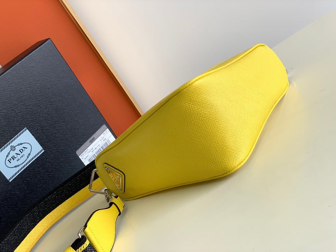 Prada Triangle Shoulder Bag In Yellow Saffiano Leather