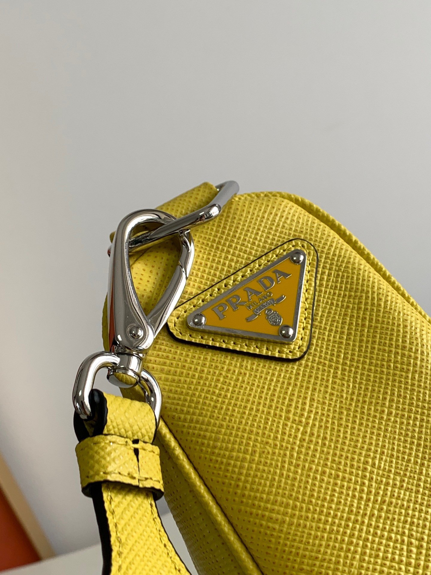 Prada Triangle Shoulder Bag In Yellow Saffiano Leather