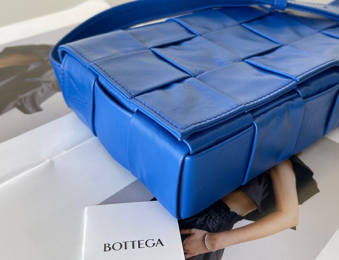 Bottega Veneta Cassette Bag In Cobalt Wrinkled Intreccio Calfskin