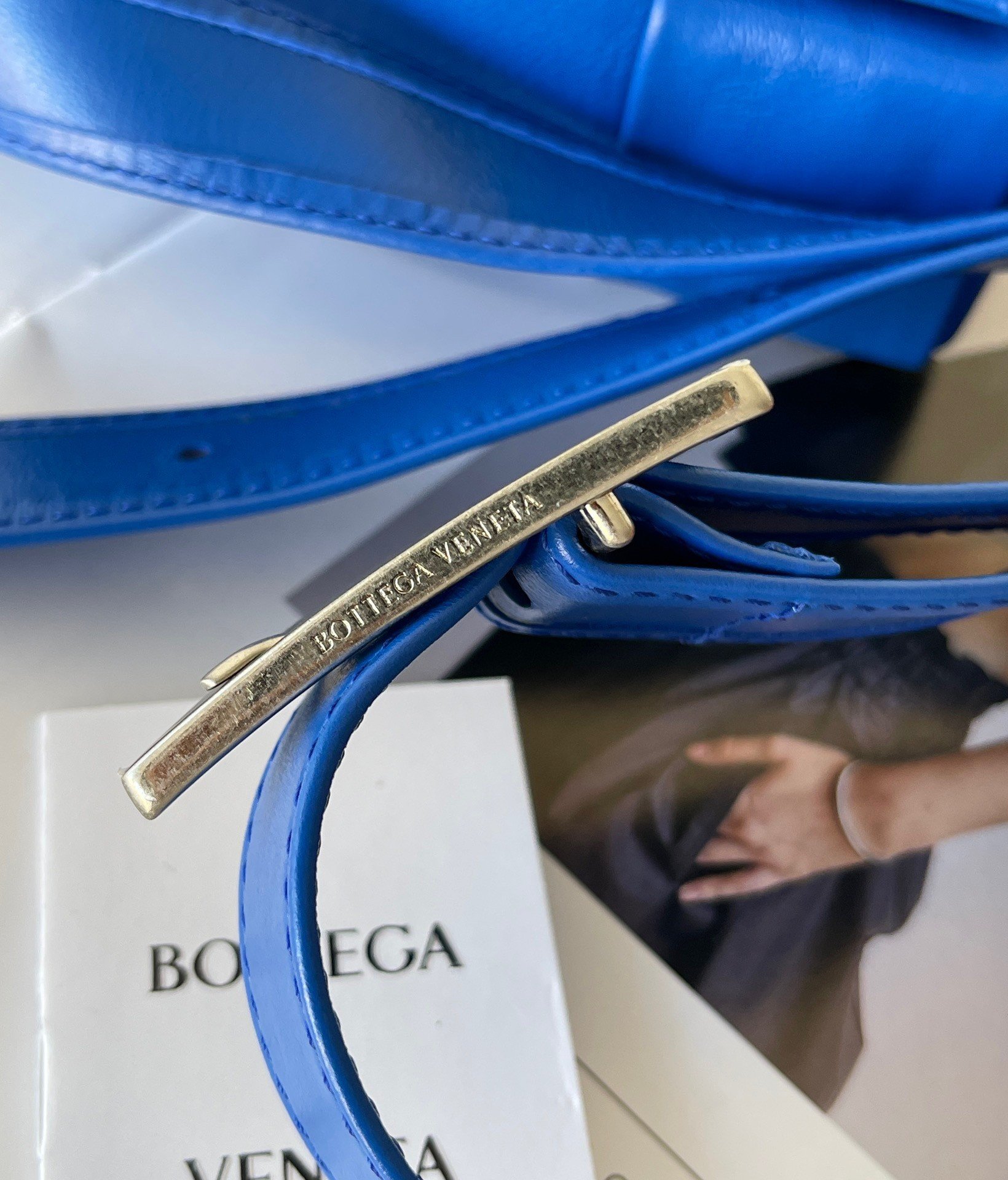 Bottega Veneta Cassette Bag In Cobalt Wrinkled Intreccio Calfskin