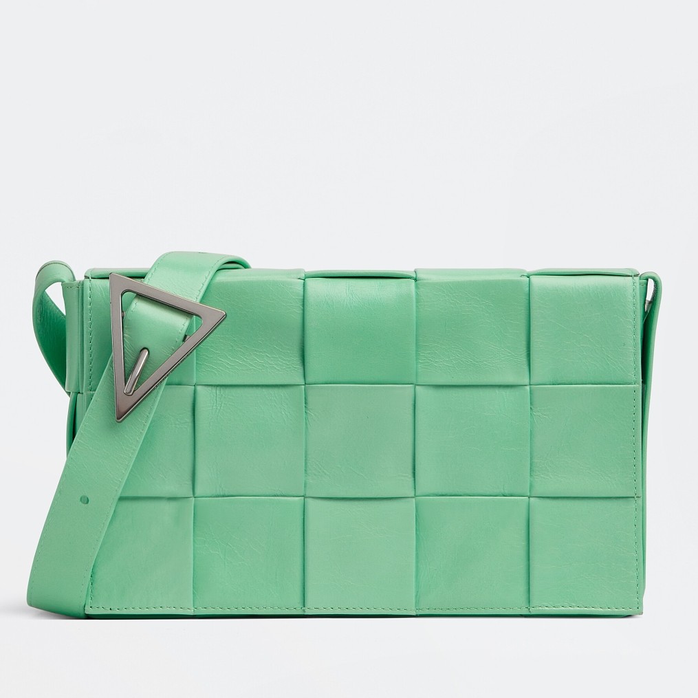 Bottega Veneta Cassette Bag In Fountain Wrinkled Intreccio Calfskin