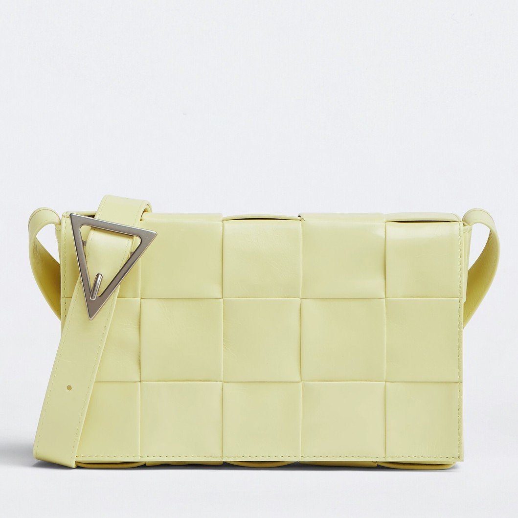 Bottega Veneta Cassette Bag In Lemon Washed Wrinkled Intreccio Calfskin