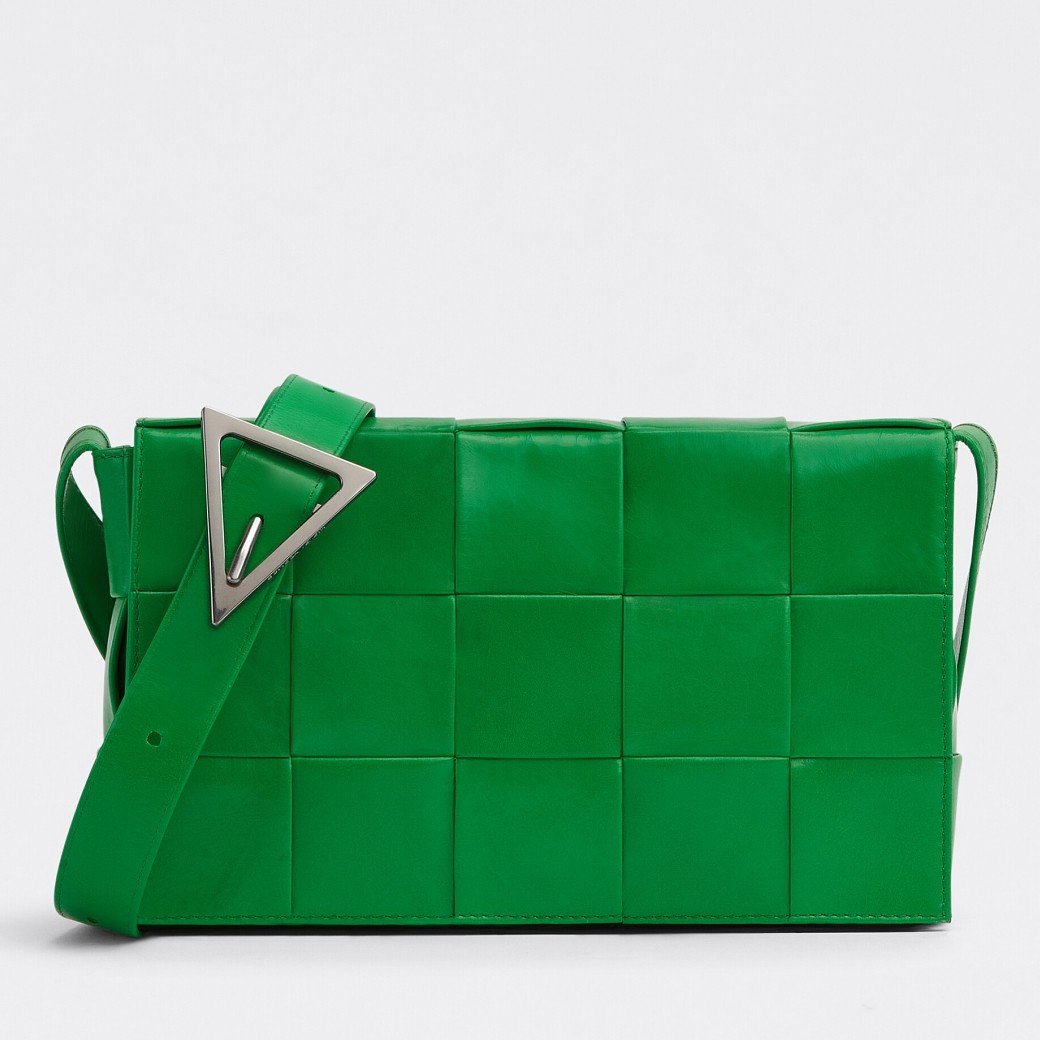 Bottega Veneta Cassette Bag In Parakeet Wrinkled Intreccio Calfskin